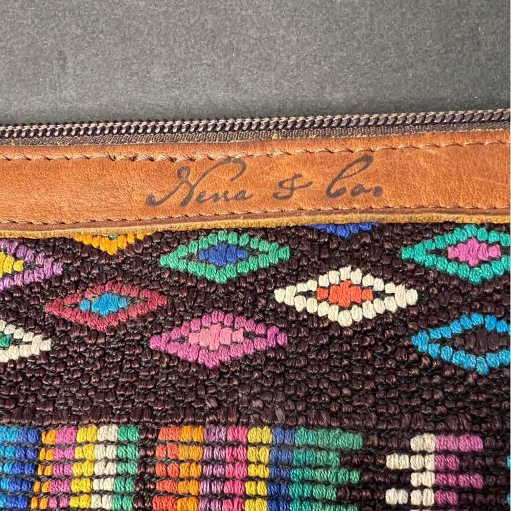 Nina and co Artisan handmade one of a kind  embroidered leather clutch bag purse - Picture 10 of 15